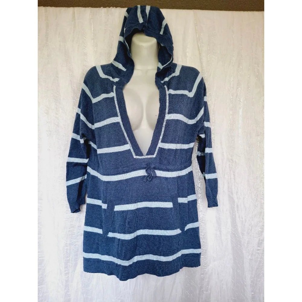 Aeropostale Blue & White Striped Hoodie Sweater szXL Y2K - Picture 1 of 4